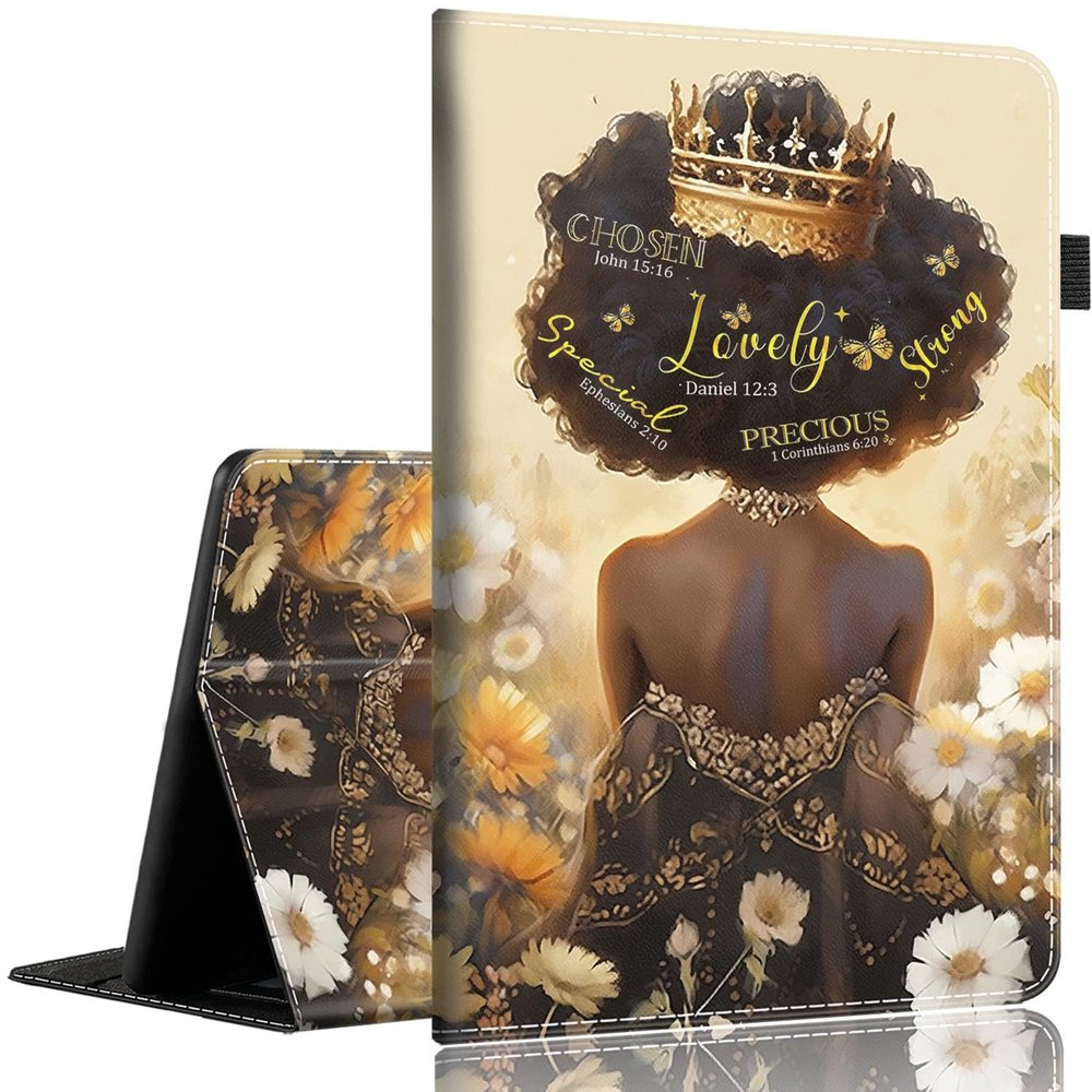 Case Compatible with Amazon All-New Kindle Fire 7 Tablet (2022 Release-12th Generation) Latest Model 7Slim Fit Foldable Standing Cover Case with Auto Sleep/WakeAfrican American Black Girl Crown