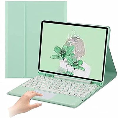 AnMengXinLing Galaxy Tab S10 Plus/S9 FE Plus/S9 Plus Keyboard Case with Touchpad,Round Keys Detachable Bluetooth Keyboard Leather Folio Cover for 12.4 Inch Galaxy S10+/S9 FE+/S9+ (Mint Green)