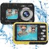 Waterproof Camera 11.5ft Underwater - 48MP Video Output 16X Digital Zoom Digital Camera, Anti Shake Waterproof Vlog Camera with 1.7in + 2.8in Dual HD Screen (Yellow) view 1