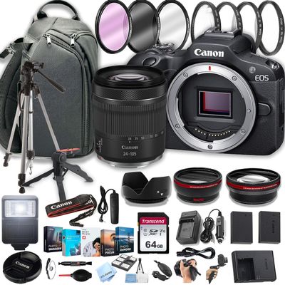 Canon EOS R100 Mirrorless Camera with 24-105mm Lens + 100S Sling Backpack + 64GB Memory Cards, Professional Photo Bundle (40pc Bundle) (Renewed)