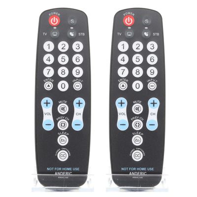 [2 Pack] Anderic EzWipe Universal TV Remote Control - 1-Device - TV Only - for Hospitality, Hotels, Motels, Commercial TVs - Clean Wipeable Membrane Surface - RRHC100