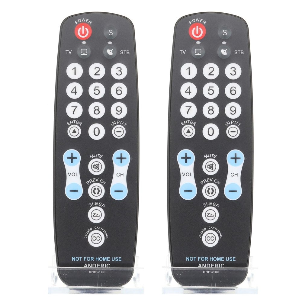 [2 Pack] Anderic EzWipe Universal TV Remote Control - 1-Device - TV Only - for Hospitality, Hotels, Motels, Commercial TVs - Clean Wipeable Membrane Surface - RRHC100
