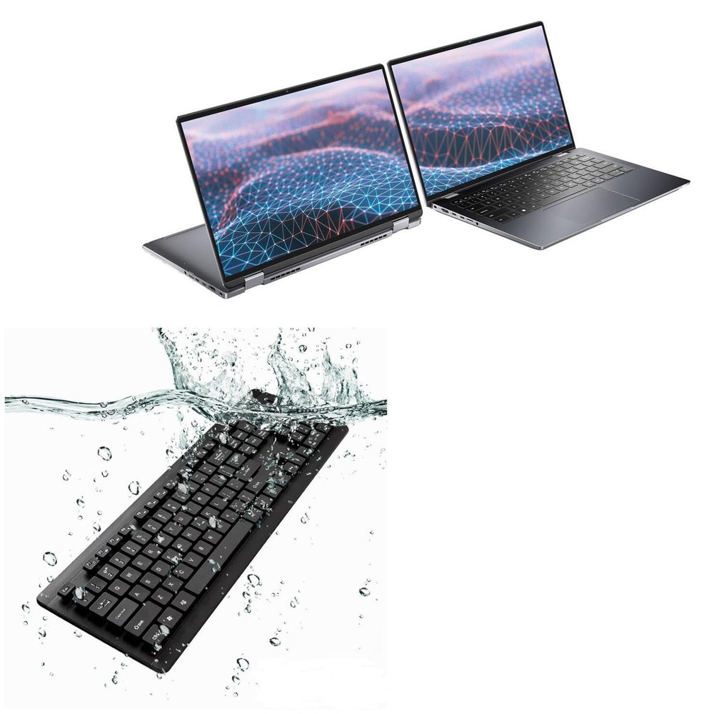 BoxWave Keyboard Compatible with Dell Latitude 9430 2-in-1 - AquaProof USB Keyboard, Washable Waterproof Water Resistant - Jet Black