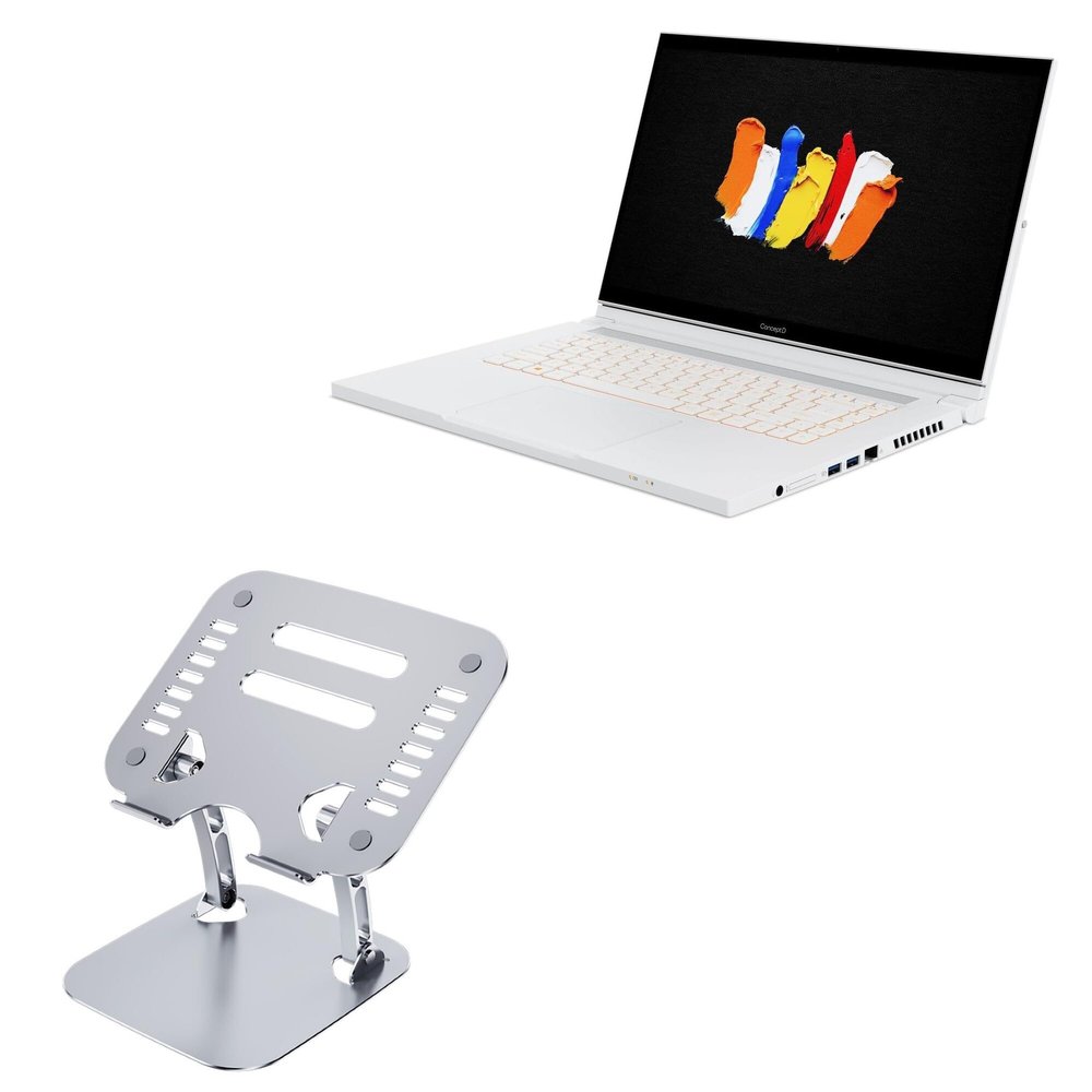 BoxWave Stand and Mount Compatible with Acer ConceptD 3 Ezel (CC315-72G) - Executive VersaView Laptop Stand, Ergonomic Adjustable Viewing Angle Metallic Riser - Metallic Silver