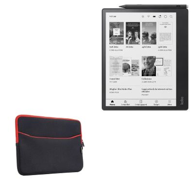 BoxWave Case Compatible with Kobo Elipsa 2E - SoftSuit with Pocket, Soft Pouch Neoprene Cover Sleeve Zipper Pocket - Jet Black with Red Trim