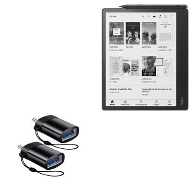 BoxWave Cable Compatible with Kobo Elipsa 2E - USB-C to A PortChanger (2-Pack), USB Type-C OTG USB Portable Keychain - Slate Black
