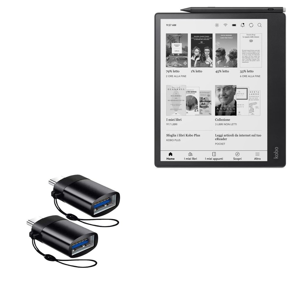 BoxWave Cable Compatible with Kobo Elipsa 2E - USB-C to A PortChanger (2-Pack), USB Type-C OTG USB Portable Keychain - Slate Black