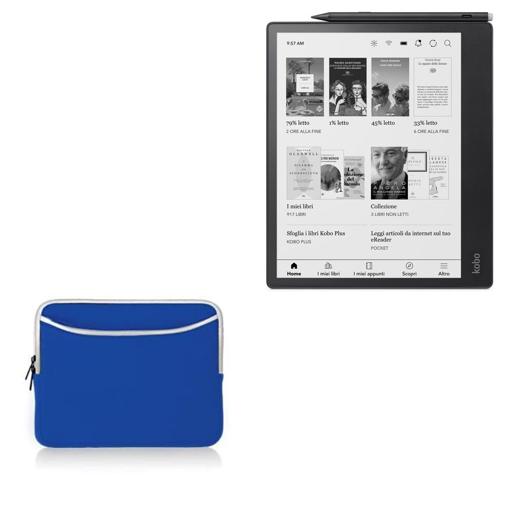BoxWave Case Compatible with Kobo Elipsa 2E - SoftSuit with Pocket, Soft Pouch Neoprene Cover Sleeve Zipper Pocket - Super Blue