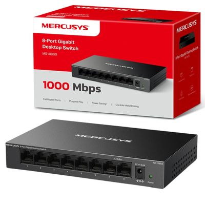 MERCUSYS 8 Port Gigabit Computer Switch, 8 Ports 10/100/1000Mbps, Multiple Installation, Auto Negotiation, MDI/MDIX, Energy Saving, Metal Box, Plug & Play, No Configuration Required (MS108GS)