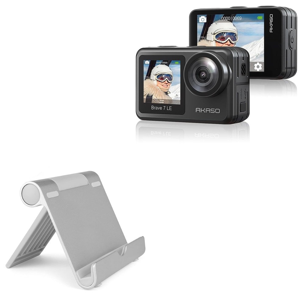 BoxWave Stand and Mount Compatible with AKASO Brave 7 - VersaView Aluminum Stand, Portable, Multi Angle Viewing Sturdy