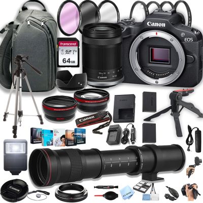 Canon EOS R100 Mirrorless Camera with 18-150mm Lens + 420-800mm Super Telephoto Lens + 100S Sling Backpack + 64GB Memory Cards, Professional Photo Bundle (42pc Bundle) (Renewed)