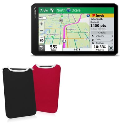 BoxWave Case Compatible with Garmin dezlCam OTR710 (8 in) - SlipSuit, Soft Slim Neoprene Pouch Protective Case Cover - Jet Black/Crimson Red (Reversible)