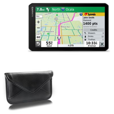 BoxWave Case Compatible with Garmin dezlCam OTR710 (8 in) - Elite Leather Messenger Pouch, Synthetic Leather Cover Case Envelope Design - Jet Black