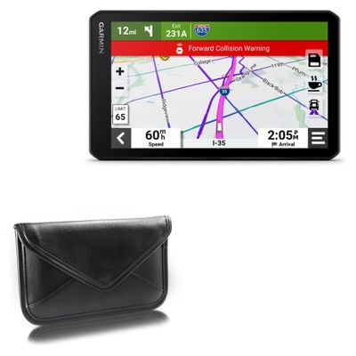 BoxWave Case Compatible with Garmin dezlCam OTR710 (6 in) - Elite Leather Messenger Pouch, Synthetic Leather Cover Case Envelope Design - Jet Black