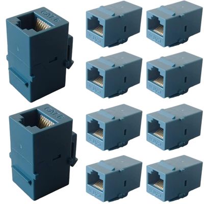 10 CAT6 RJ45 Keystone Jack Inline couplers, Female to Female Ethernet Cable Extension Cable Wall Panel Installation (Blue)