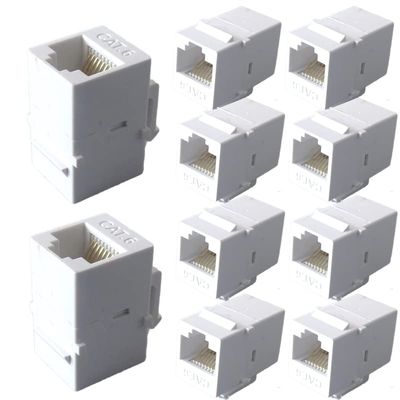 10 CAT6 RJ45 Keystone Jack Inline couplers, Female to Female Ethernet Cable Extension Cable Wall Panel Installation (White)