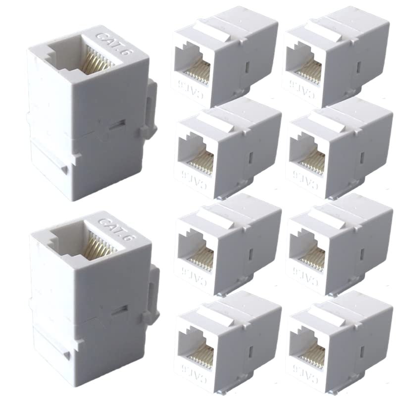 10 CAT6 RJ45 Keystone Jack Inline couplers, Female to Female Ethernet Cable Extension Cable Wall Panel Installation (White)