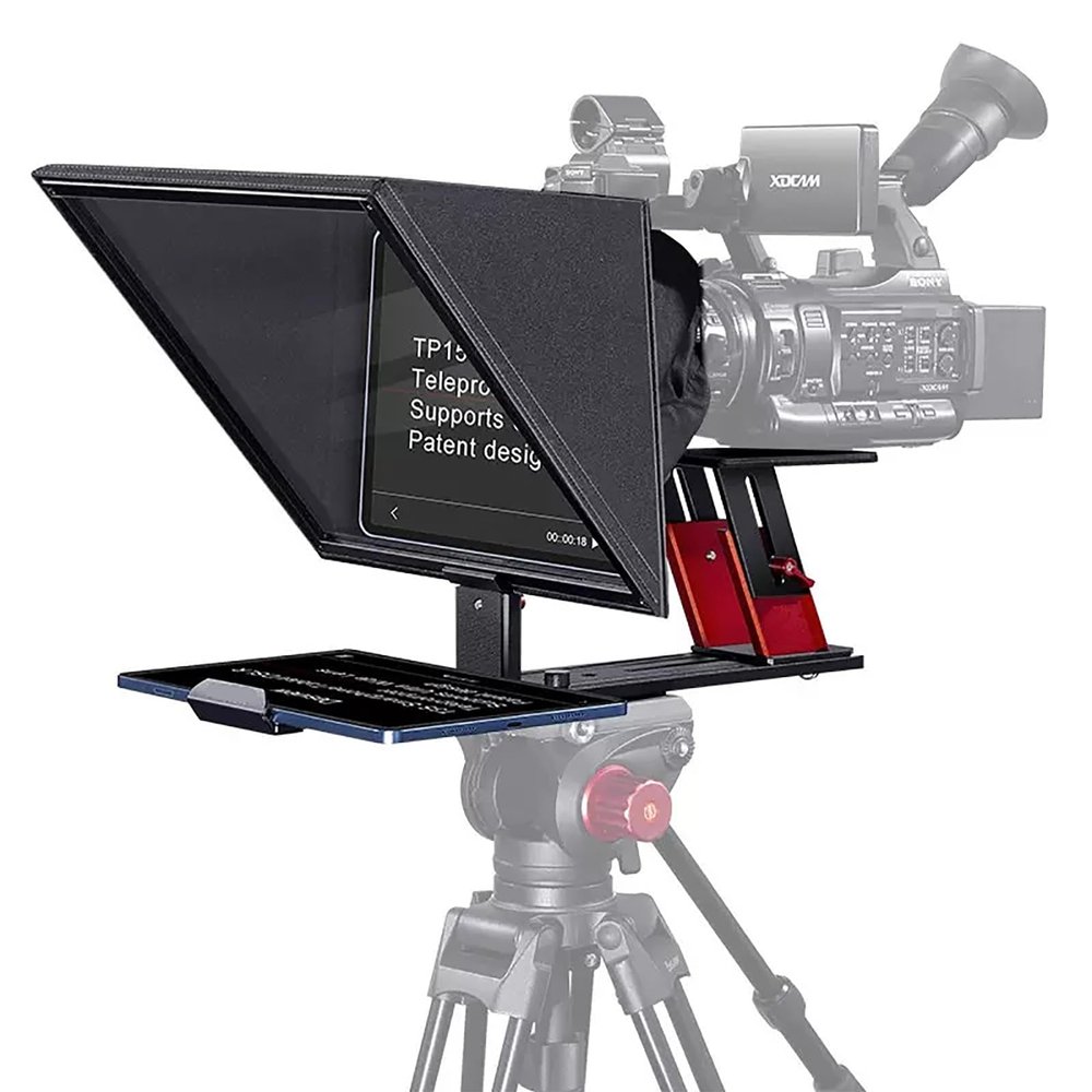 ERICAT Portable Smartphone Teleprompter, Aluminum Prompters with Remote Control and Storage Suitcase, Supports 150 Degree Shooting Wide Angle and Removable Sun Hood, Adjustable Lens Height, for Live
