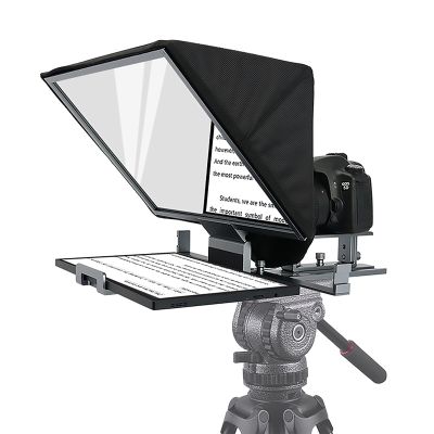 Aluminum Alloy Teleprompter, Portable Mini Prompter with 70/30 Tempered Optical Glass and Remote Control, APP Compatible with IOS/Android, Adjustable Lens Height and and Removable Hood, For Live