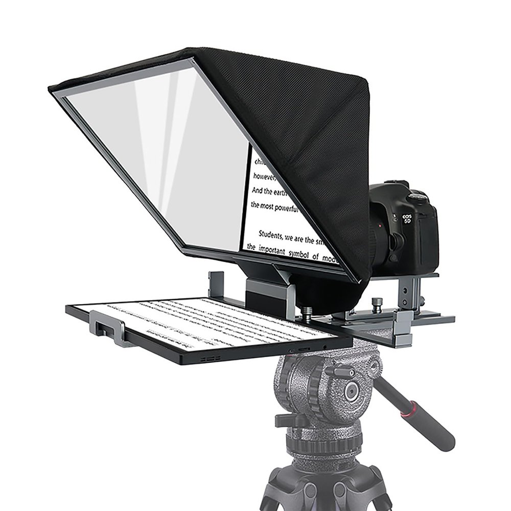Aluminum Alloy Teleprompter, Portable Mini Prompter with 70/30 Tempered Optical Glass and Remote Control, APP Compatible with IOS/Android, Adjustable Lens Height and and Removable Hood, For Live