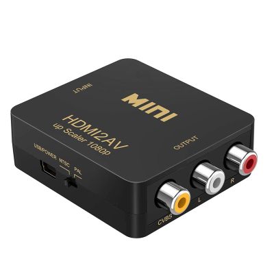 RCA HDMI Composite to AV Video Audio Converter Adapter Mini RCA to HDMI Box Support 1080P for TV/PC/PS2/Blue-Ray DVD,Black