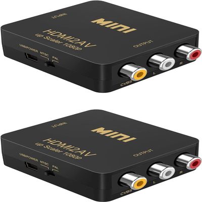 2X RCA HDMI Composite to AV Video Audio Converter Adapter Mini RCA to HDMI Box Support 1080P for TV/PC/PS2/Blue-Ray DVD,Black