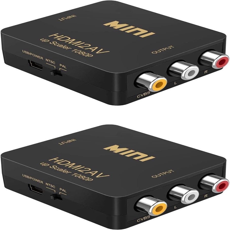 2X RCA HDMI Composite to AV Video Audio Converter Adapter Mini RCA to HDMI Box Support 1080P for TV/PC/PS2/Blue-Ray DVD,Black