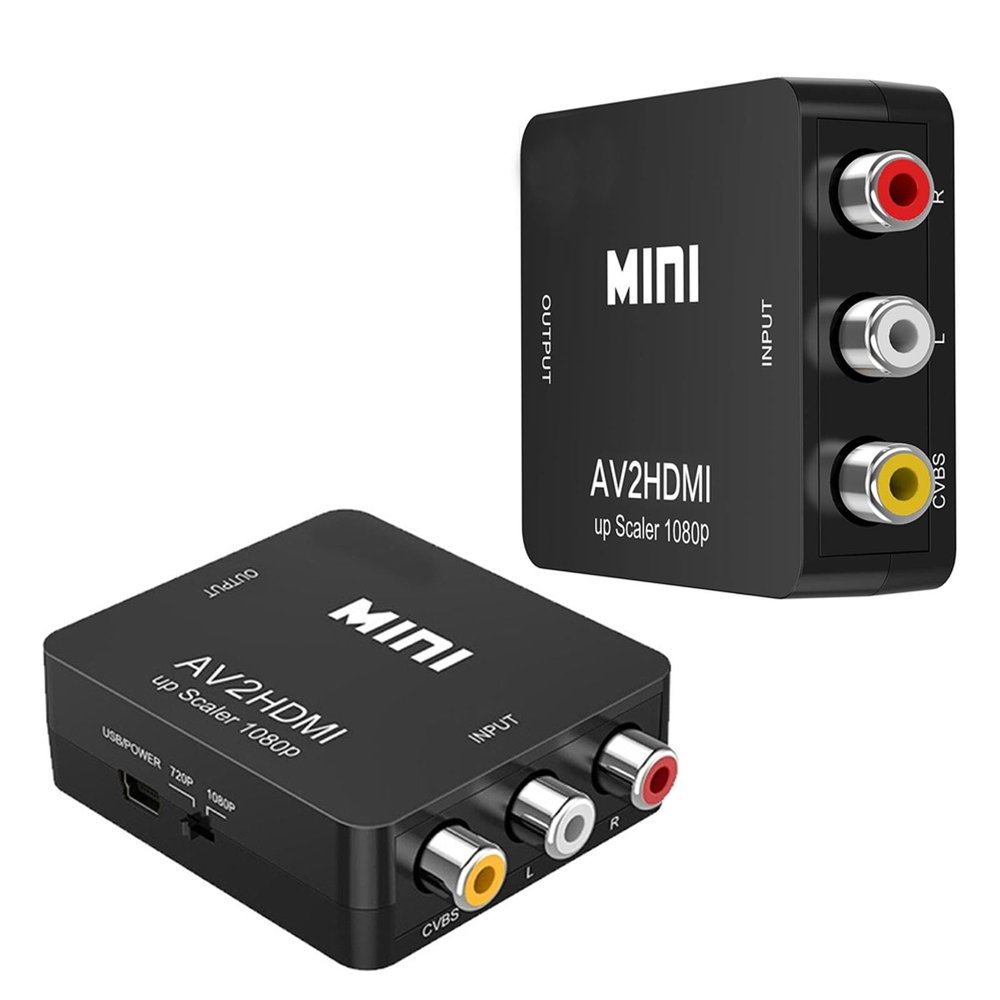 2X RCA AV Composite to HDMI Video Audio Converter Adapter Mini RCA to HDMI Box Support 1080P for TV/PC/PS2/Blue-Ray DVD,Black