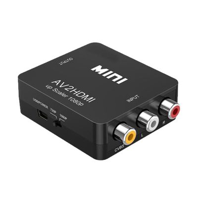 RCA AV Composite to HDMI Video Audio Converter Adapter Mini RCA to HDMI Box Support 1080P for TV/PC/PS2/Blue-Ray DVD,Black