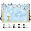 AIBIIN Mi Bautizo Backdrop Boy Baptism Banner Gold Chalice Doves Christening Photography Background Blue Floral First Holy Communion God Bless Photo Studio Props 8x6ft view 2
