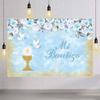 AIBIIN Mi Bautizo Backdrop Boy Baptism Banner Gold Chalice Doves Christening Photography Background Blue Floral First Holy Communion God Bless Photo Studio Props 8x6ft view 4