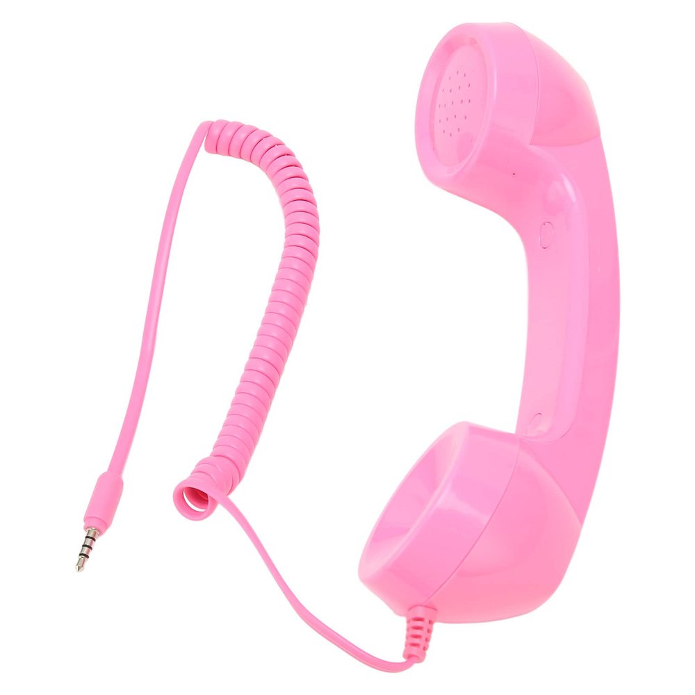 HEEPDD Vintage Retro Cell Phone Handset, Classic Pink 3.5mm Wired Receiver with Built-in Mic Speaker for Smartphones, Computers, Landlines