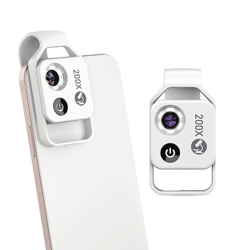 200X Mobile Phone Microscope,HD Optical Lens Digital Microscope with Universal Clip,Universal Portable Microscope for an-DRO-id and Apple Mobile Phones/CPL Polarizer,White