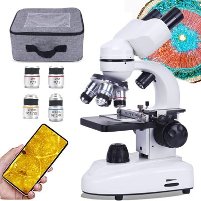 Adult Binocular Microscope, 30000X/50000X/70000X Professional Experimental Microscope, with 30* Specimen + Mobile Phone Holder, HD Microscope Kit, for Scientific Research & Aquaculture