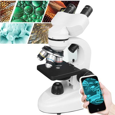 6000x-15000x Biological Hd Microscope, Digital Led Lab Compound Microscope, with Wide-Field 10x + 50x Eyepieces + 30 Specimens + Display Screen,15000X