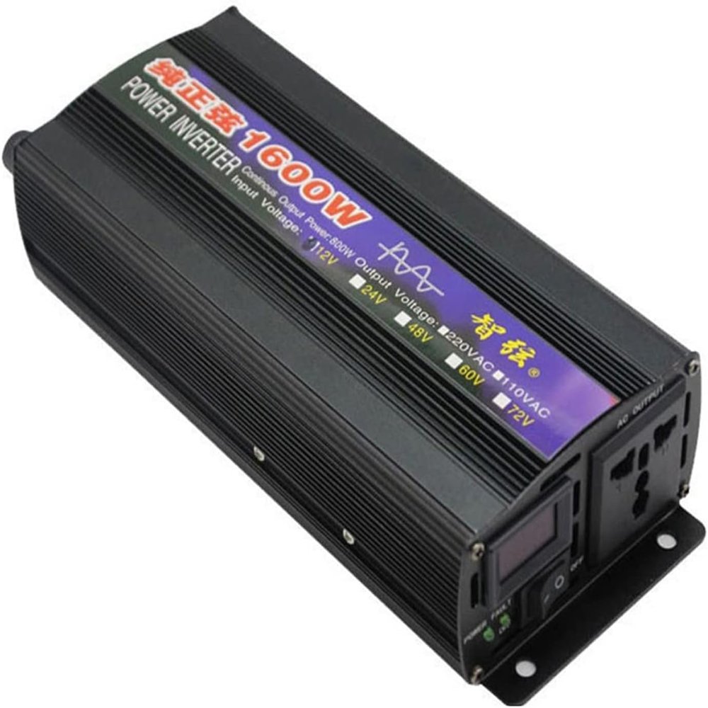 1KW 1.6KW 2KW 3KW 4KW 5KW 6KW 8KW Pure Sine Wave Inverter 12V/24V48V60V DC to AC 110V120V Car Converter Power Inverter with Cooling Fans for Car RV Solar Panel (60Vto110V,1600W)