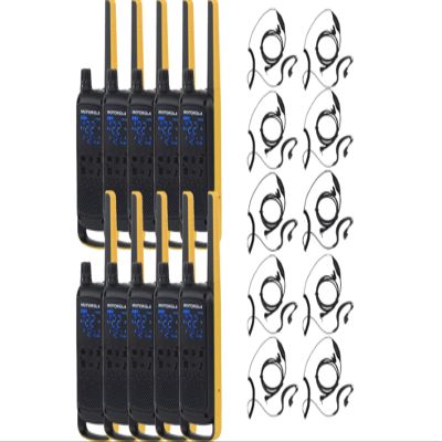 Motorola Talkabout T470 Two Way Radio 10-Pack Walkie Talkies Black/Yellow with 12 PTT Curl Earpieces