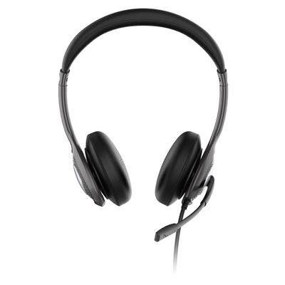 Connect USB Stereo Headset with Boom Microphone - Noise Reduction Mic- Protein Leather Ear Cushions - in-Line Volume Controls - Mute Button - Black - HS5600SU