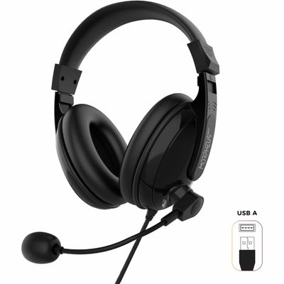 Deluxe Multimedia Stereo USB Headset - Adjustable Microphone - Lightweight Comfortable Design - Soft Eco Leather Ear Cushions - Over Ear - Black - HS3500SU