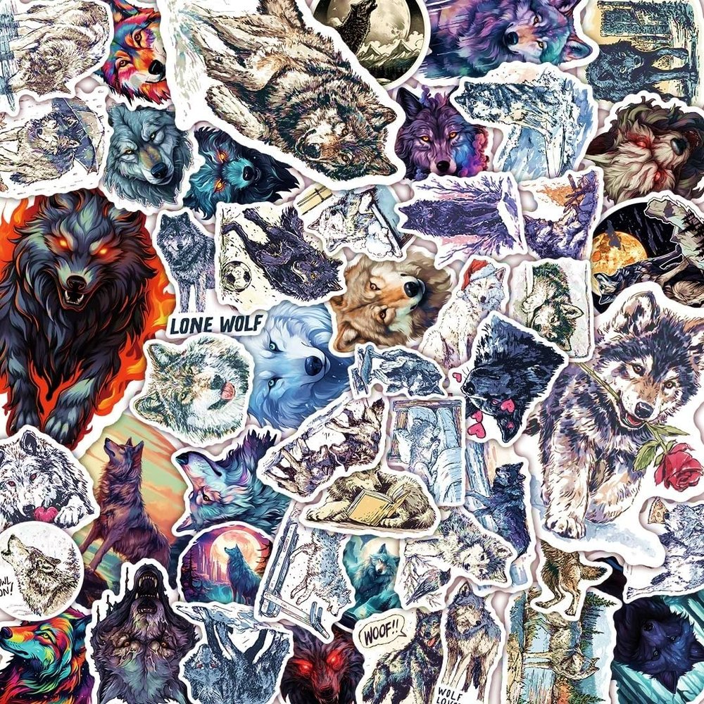 100 Pack Wolf Stickers (Large Size), Graphic Decal Sticker for Laptop, Phone, Car, Water Bottle, Stickers for Wolf Lovers