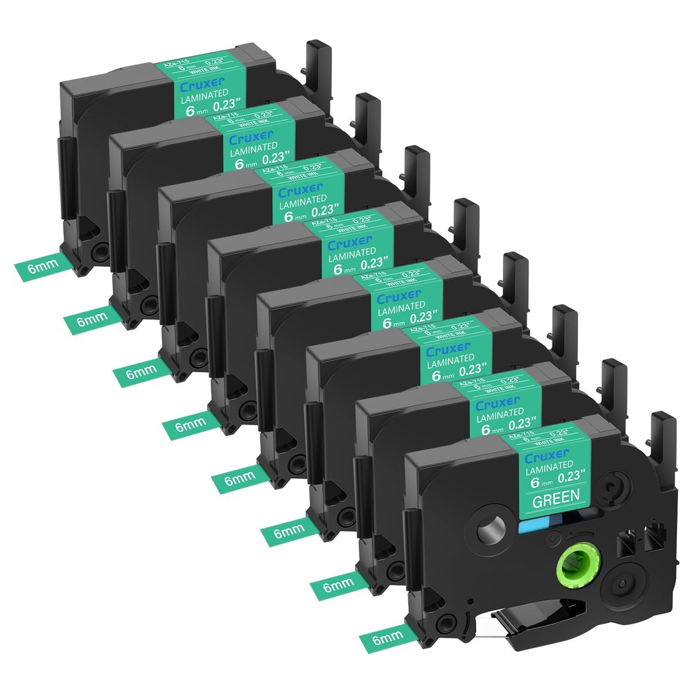 8 Pack Cruxer Replacement for Product Brother TZe-725 TZe725 TZe 9mm 0.35" White on Green Laminated Compatible with Brother P Touch PT-D210 PT-D220 D600 PT-D200 PT-H110 PT-D400 PT-D610BT Label Maker
