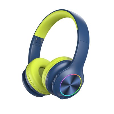 Candy Bila Kids Bluetooth 6.0 Headphones with LED Light, 85Hours Playtimes, Type-C Fast Charging, 85/94dB Volume Limited, Wireless Headphones with Built-in Mic, Wired & TF Card Mode, Blue and Green