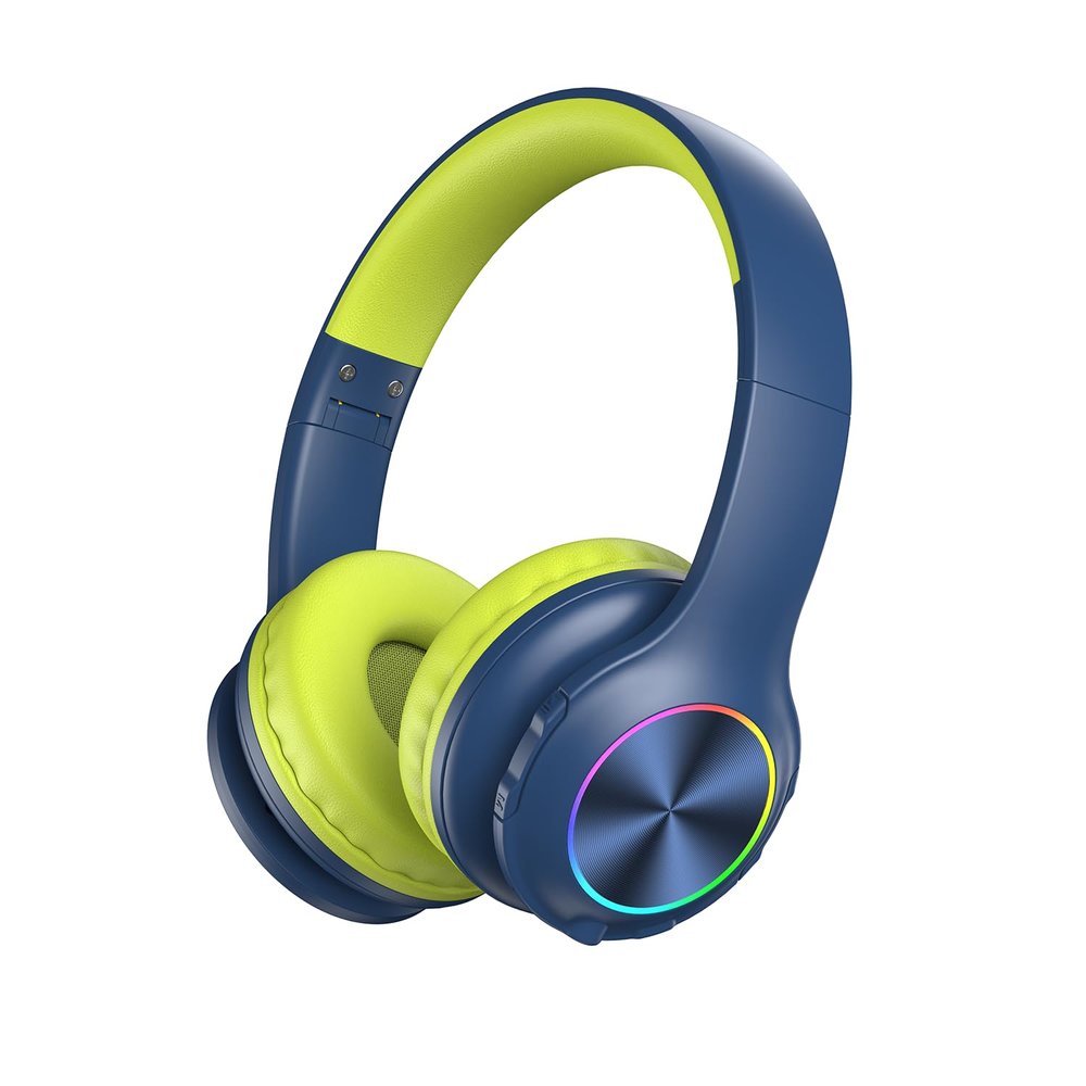 Candy Bila Kids Bluetooth 6.0 Headphones with LED Light, 85Hours Playtimes, Type-C Fast Charging, 85/94dB Volume Limited, Wireless Headphones with Built-in Mic, Wired & TF Card Mode, Blue and Green