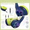 Candy Bila Kids Bluetooth 6.0 Headphones with LED Light, 85Hours Playtimes, Type-C Fast Charging, 85/94dB Volume Limited, Wireless Headphones with Built-in Mic, Wired & TF Card Mode, Blue and Green view 3