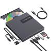 ROOFULL External CD DVD Drive with 4* USB Ports and 2* SD/TF Card Slot for Laptop, USB 3.0 Type-C CD-R/RW/ROM Reader Writer Burner DVD Player Disc Drive for PC Mac Windows 11/10 MacBook Linux Computer view 1