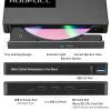 ROOFULL External CD DVD Drive with 4* USB Ports and 2* SD/TF Card Slot for Laptop, USB 3.0 Type-C CD-R/RW/ROM Reader Writer Burner DVD Player Disc Drive for PC Mac Windows 11/10 MacBook Linux Computer view 3