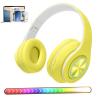 Bluetooth Over Ear Headphones with Colorful LED Lights, Foldable Hi-Fi Stereo Headphones with Mic, Wired & Wireless for Classroom/Home Office/PC/Mobile (Yellow) view 1
