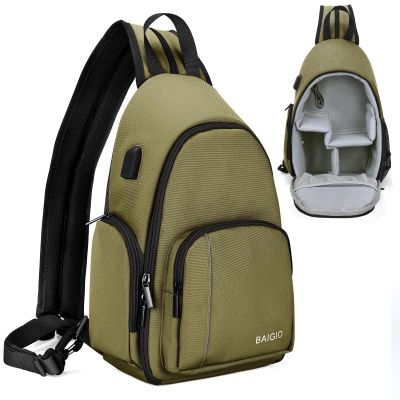 BAIGIO Camera Sling Bag Small Camera Backpack for Photographers,Water-resistant Camera Crossbody Bag Travel Caemra Backpack for DSLR SLR Mirrorless Camera
