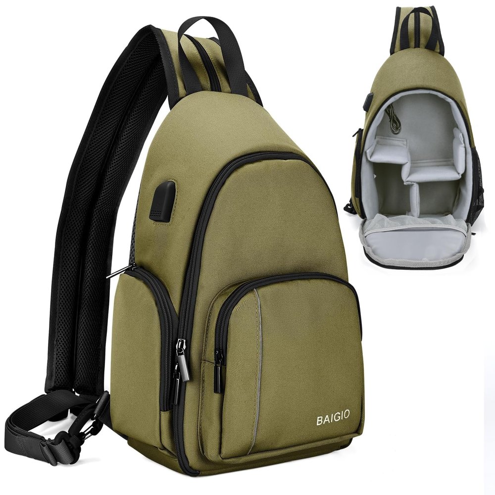 BAIGIO Camera Sling Bag Small Camera Backpack for Photographers,Water-resistant Camera Crossbody Bag Travel Caemra Backpack for DSLR SLR Mirrorless Camera