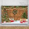 CRTPOD 10x7ft Christmas Backdrop for Photoshoot Wooden Barn Door Winter Snowflake Background for Photography Xmas Tree Snow Gifts Decor Family Holiday Party Banner Wall Decor Portrait Studio Props view 2